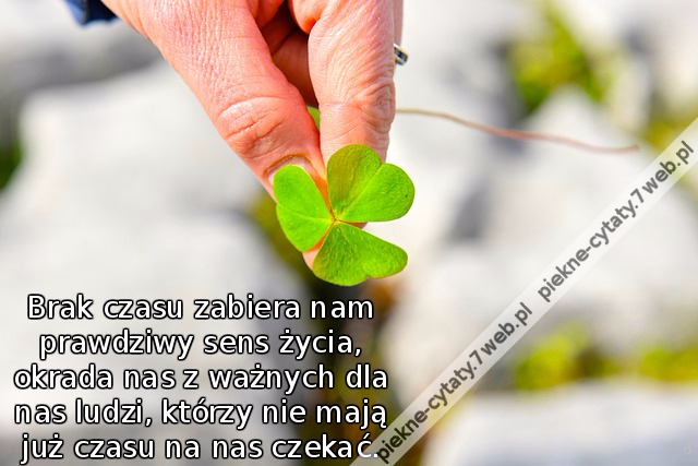 Brak czasu zabiera nam prawdziwy sens życia, okrada nas z ważnych dla nas ludzi, którzy nie mają już czasu na nas czekać.