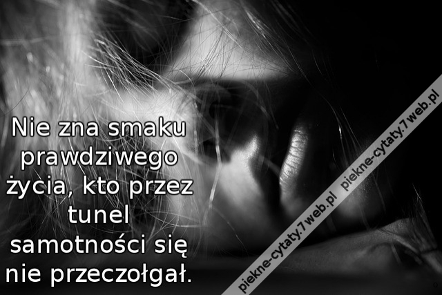 Nie zna smaku prawdziwego życia, kto przez tunel samotności się nie przeczołgał.