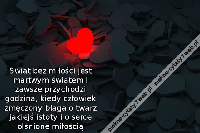 Świat bez miłości jest martwym światem i zawsze przychodzi godzina, kiedy człowiek zmęczony błaga o twarz jakiejś istoty i o serce olśnione miłością