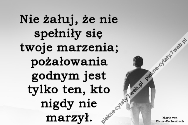 Nie żałuj, że nie spełniły się twoje marzenia; pożałowania godnym jest tylko ten, kto nigdy nie marzył.