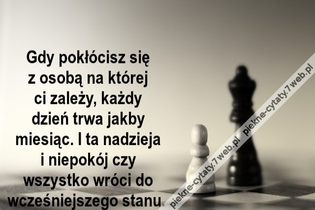 Gdy pokłócisz się z osobą na której ci za­leży każdy dzień trwa jak­by miesiąc. I ta nadzieja i niepokój czy wszys­tko wróci do wcześniej­sze­go stanu.