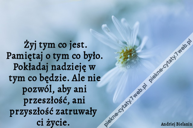 Żyj tym co jest. Pamiętaj o tym co było. Pokładaj nadzieję w tym co będzie. Ale nie pozwól, aby ani przeszłość, ani przyszłość zatruwały ci życie.