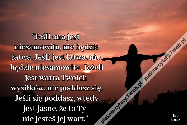 "Jeśli ona jest niesamowita, nie będzie łatwa. Jeśli jest łatwa, nie będzie niesamowita. Jeżeli jest warta Twoich wysiłków, nie poddasz się. Jeśli się poddasz, wtedy jest jasne, że to Ty nie jesteś jej wart."