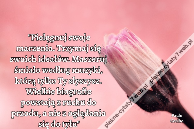 "Pielęgnuj swoje marzenia. Trzymaj się swoich ideałów. Maszeruj śmiało według muzyki, którą tylko Ty słyszysz. Wielkie biografie powstają z ruchu do przodu, a nie z oglądania się do tyłu"