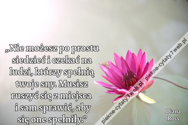 „Nie możesz po prostu siedzieć i czekać na ludzi, którzy spełnią twoje sny. Musisz ruszyć się z miejsca i sam sprawić, aby się one spełniły.”