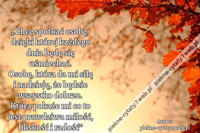 „Chcę spotkać osobę, dzięki której każdego dnia będę się uśmiechać. Osobę, która da mi siłę i nadzieję, że będzie wszystko dobrze. Która pokaże mi co to jest prawdziwa miłość, bliskość i radość”