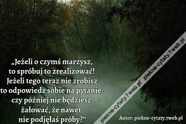 „Jeżeli o czymś marzysz, to spróbuj to zrealizować! Jeżeli tego teraz nie zrobisz to odpowiedz sobie na pytanie: czy później nie będziesz żałować, że nawet nie podjęłaś próby?”