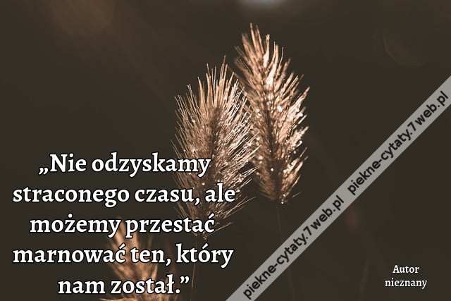 „Nie odzyskamy straconego czasu, ale możemy przestać marnować ten, który nam został.”